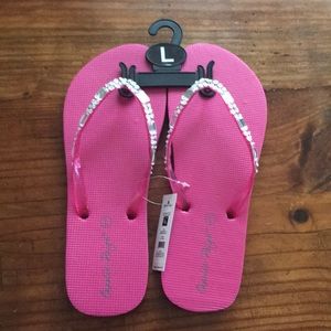 Jeweled, pink flip flops